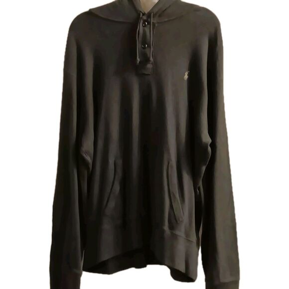 Ralph Lauren Vtg Sweater Henley SZ XL Hooded Hand Pockets Old Money Olive Green - Picture 4 of 11